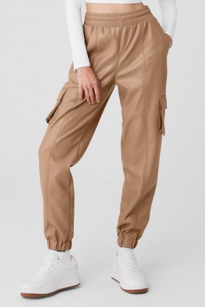 Alo Yoga Faux Leather Power Hour Donna Pantaloni Jogger Toasted Almond | Italia ZEJ-367054