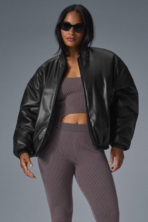 Alo Yoga Faux Leather Premier Donna Giacca Bomber Nere | Italia EHJ-649352
