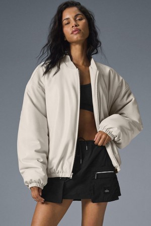 Alo Yoga Faux Leather Premier Donna Giacca Bomber Bone | Italia PHM-713954