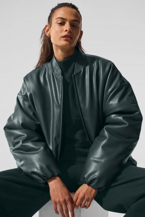 Alo Yoga Faux Leather Premier Donna Giacca Bomber Verdi | Italia LWX-321950