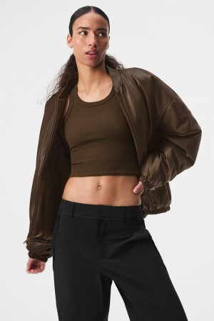 Alo Yoga Faux Leather Premier Donna Giacca Bomber Espresso | Italia YAF-984607