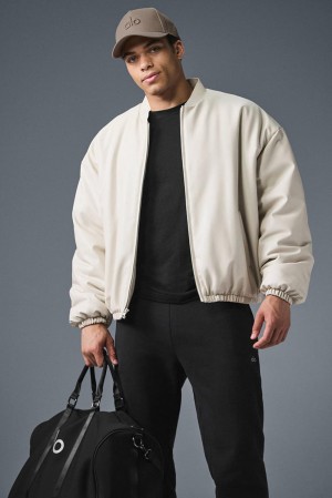 Alo Yoga Faux Leather Premier Uomo Giacca Bomber Bone | Italia BLD-798250