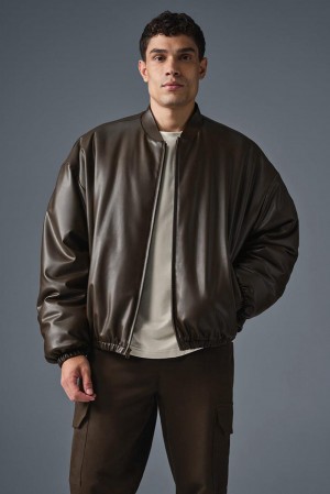 Alo Yoga Faux Leather Premier Uomo Giacca Bomber Espresso | Italia XTO-294731