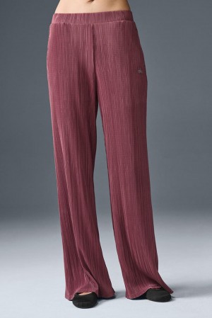 Alo Yoga High-Waist Micro Plisse Straight Leg Donna Pant Bordeaux | Italia CJK-103679