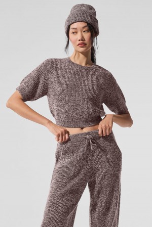 Alo Yoga Marl Donna Short Sleeve Mushroom Marl | Italia QKB-365180
