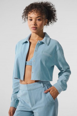 Alo Yoga Micro Corduroy Dreamer Button Down Donna Top Corti Blu | Italia LQX-821794