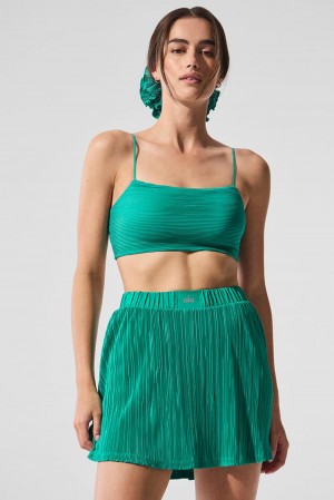 Alo Yoga Micro Plisse Game On Donna Reggiseno Verdi | Italia FMT-083492