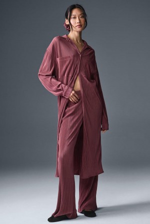 Alo Yoga Micro Plisse Shirt Donna Vestito Bordeaux | Italia QLJ-985320