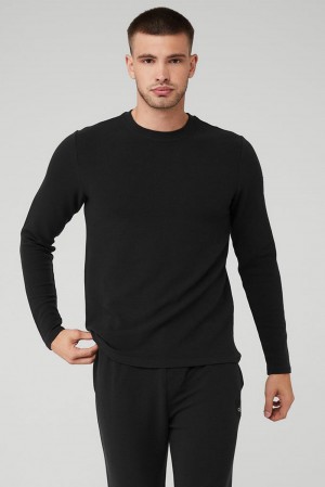 Alo Yoga Micro Waffle Fast Break Tee Uomo Maniche Lunghe Nere | Italia GDF-971043