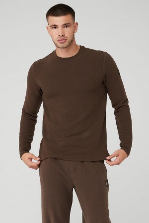 Alo Yoga Micro Waffle Fast Break Tee Uomo Maniche Lunghe Espresso | Italia KJA-834627
