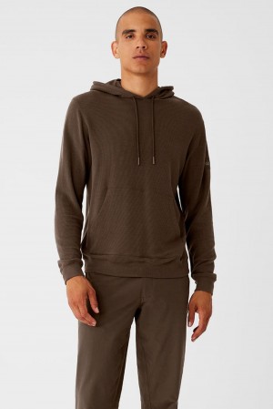 Alo Yoga Micro Waffle Fast Break Uomo Felpa con Cappuccio Espresso | Italia EHJ-504798