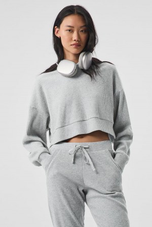 Alo Yoga Muse Donna Felpa con Cappuccio Grigie | Italia GBS-913624