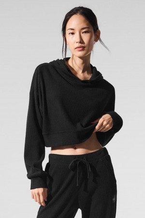Alo Yoga Muse Donna Felpa con Cappuccio Nere | Italia TWZ-568710