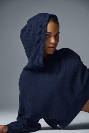 Alo Yoga Muse Donna Felpa con Cappuccio Blu Marino | Italia LHR-748091