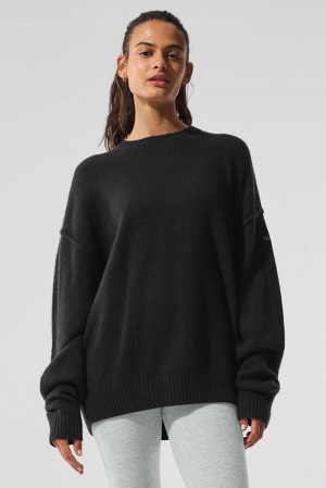 Alo Yoga New Class Cashmere Crewneck Donna Maglia Nere | Italia CBI-164298