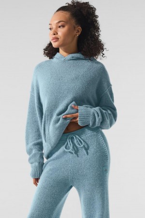 Alo Yoga New Class Cashmere Donna Felpa con Cappuccio Blu | Italia DPK-346581