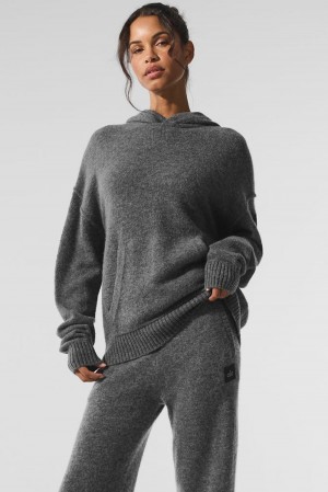 Alo Yoga New Class Cashmere Donna Felpa con Cappuccio Platino Grigie | Italia WUL-490586