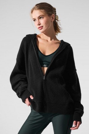 Alo Yoga New Class Cashmere Full Zip Donna Felpa con Cappuccio Nere | Italia PEL-407583
