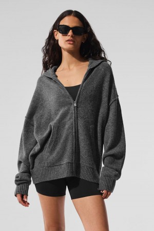 Alo Yoga New Class Cashmere Full Zip Donna Felpa con Cappuccio Platino Grigie | Italia NLW-206175