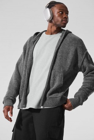 Alo Yoga New Class Cashmere Full Zip Uomo Felpa con Cappuccio Platino Grigie | Italia HVD-509742