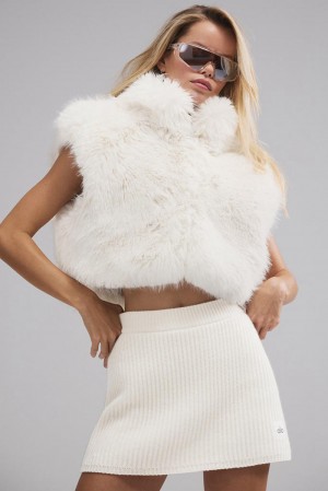 Alo Yoga Opulent Faux Fur Cropped Donna Gilet Ivory | Italia RTW-365847