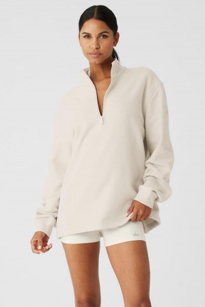 Alo Yoga Renown Heavy Weight 1/4 Zip Donna Felpa con Cappuccio Bone | Italia YIL-579214