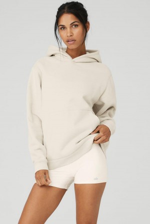 Alo Yoga Renown Heavy Weight Donna Felpa con Cappuccio Bone | Italia KRW-315267