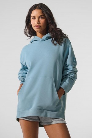 Alo Yoga Renown Heavy Weight Donna Felpa con Cappuccio Blu | Italia IOR-145209