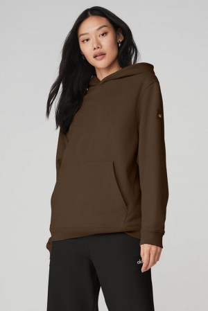 Alo Yoga Renown Heavy Weight Donna Felpa con Cappuccio Espresso | Italia TRJ-384965