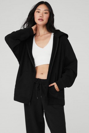 Alo Yoga Renown Heavy Weight Full Zip Donna Felpa con Cappuccio Nere | Italia XWS-739241