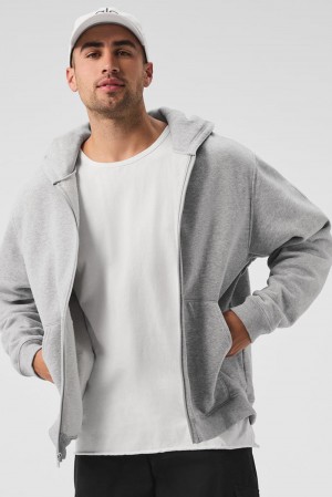 Alo Yoga Renown Heavy Weight Full Zip Uomo Felpa con Cappuccio Grigie | Italia JIN-728450