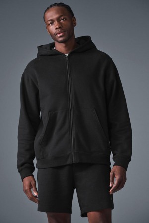 Alo Yoga Renown Heavy Weight Full Zip Uomo Felpa con Cappuccio Nere | Italia FIE-837910