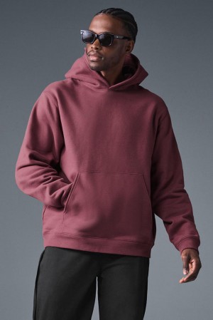 Alo Yoga Renown Heavy Weight Uomo Felpa con Cappuccio Bordeaux | Italia IDF-603519