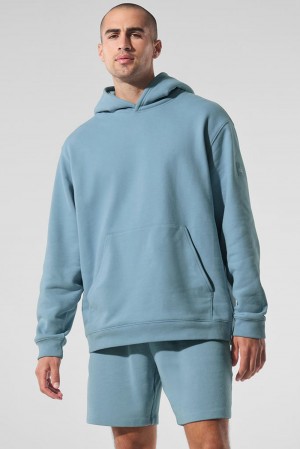 Alo Yoga Renown Heavy Weight Uomo Felpa con Cappuccio Blu | Italia LBC-978536