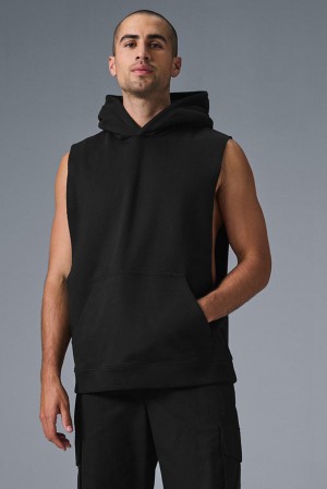 Alo Yoga Renown Sleeveless Uomo Felpa con Cappuccio Nere | Italia APY-067138