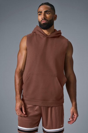 Alo Yoga Renown Sleeveless Uomo Felpa con Cappuccio Chestnut | Italia YAD-871905