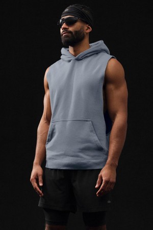 Alo Yoga Renown Sleeveless Uomo Felpa con Cappuccio Grigie | Italia EAF-083927