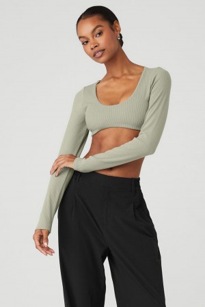 Alo Yoga Ribbed Defined Long Sleeve Donna Reggiseno Limestone | Italia YPW-624318