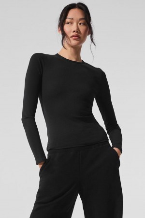 Alo Yoga Ribbed Modal Donna Maniche Lunghe Nere | Italia VUX-689542