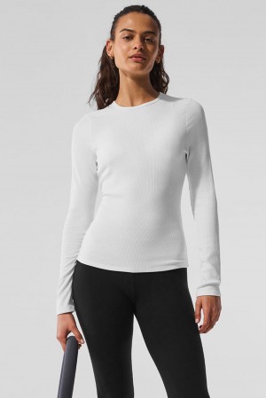 Alo Yoga Ribbed Modal Donna Maniche Lunghe Bianche | Italia JYF-582740