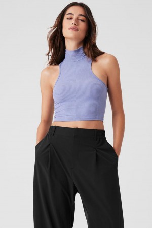 Alo Yoga Ribbed Sea Coast Cropped Turtleneck Donna Tank Blu | Italia SFR-840762
