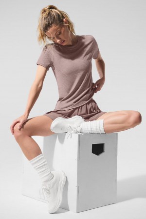 Alo Yoga Ribbed Sea Coast Donna Tee Mushroom Heather | Italia CET-563129
