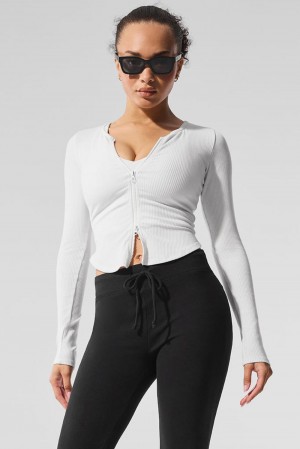 Alo Yoga Ribbed Stardust Donna Maniche Lunghe Bianche | Italia CDY-953428