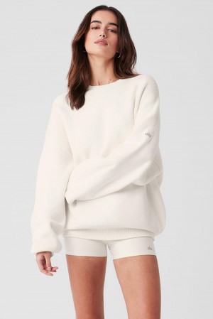 Alo Yoga Scholar Crew Neck Donna Maglia Ivory | Italia XAK-157962