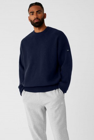 Alo Yoga Scholar Crew Neck Uomo Maglia Blu Marino | Italia LIP-407389