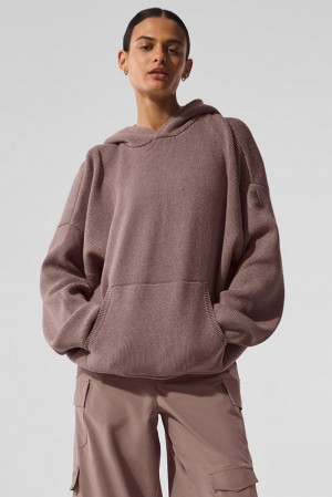 Alo Yoga Scholar Hooded Donna Maglia Mushroom Heather | Italia UYQ-042631