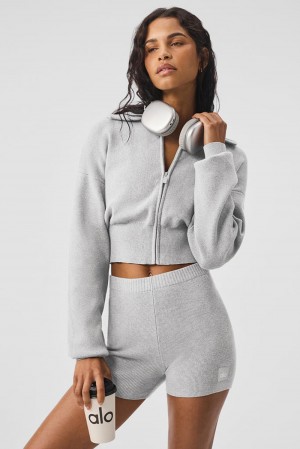 Alo Yoga Scholar Knit Cropped Full Zip Donna Giacca Grigie | Italia NCX-062584