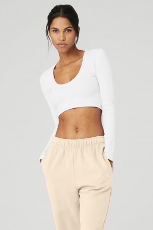 Alo Yoga Seamless Ribbed Cropped Serene Donna Maniche Lunghe Bianche | Italia TCL-287946