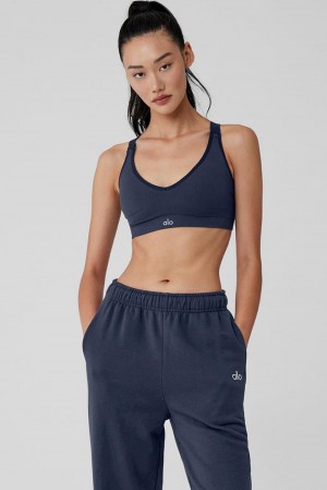 Alo Yoga Seamless Ribbed Favorite Donna Reggiseno Blu Marino | Italia OWV-798156