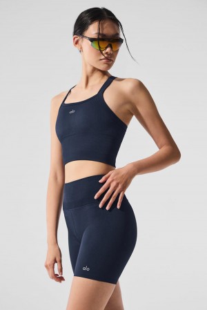 Alo Yoga Seamless Ribbed Favorite Donna Bra Tank Blu Marino | Italia FNO-587169